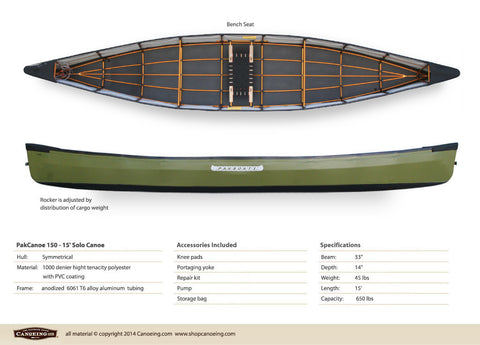PakCanoe 150 - 15' Solo Folding Canoe by Pakboats
