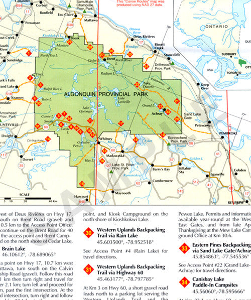 Algonquin Provincial Park Canoe Routes Planning Map